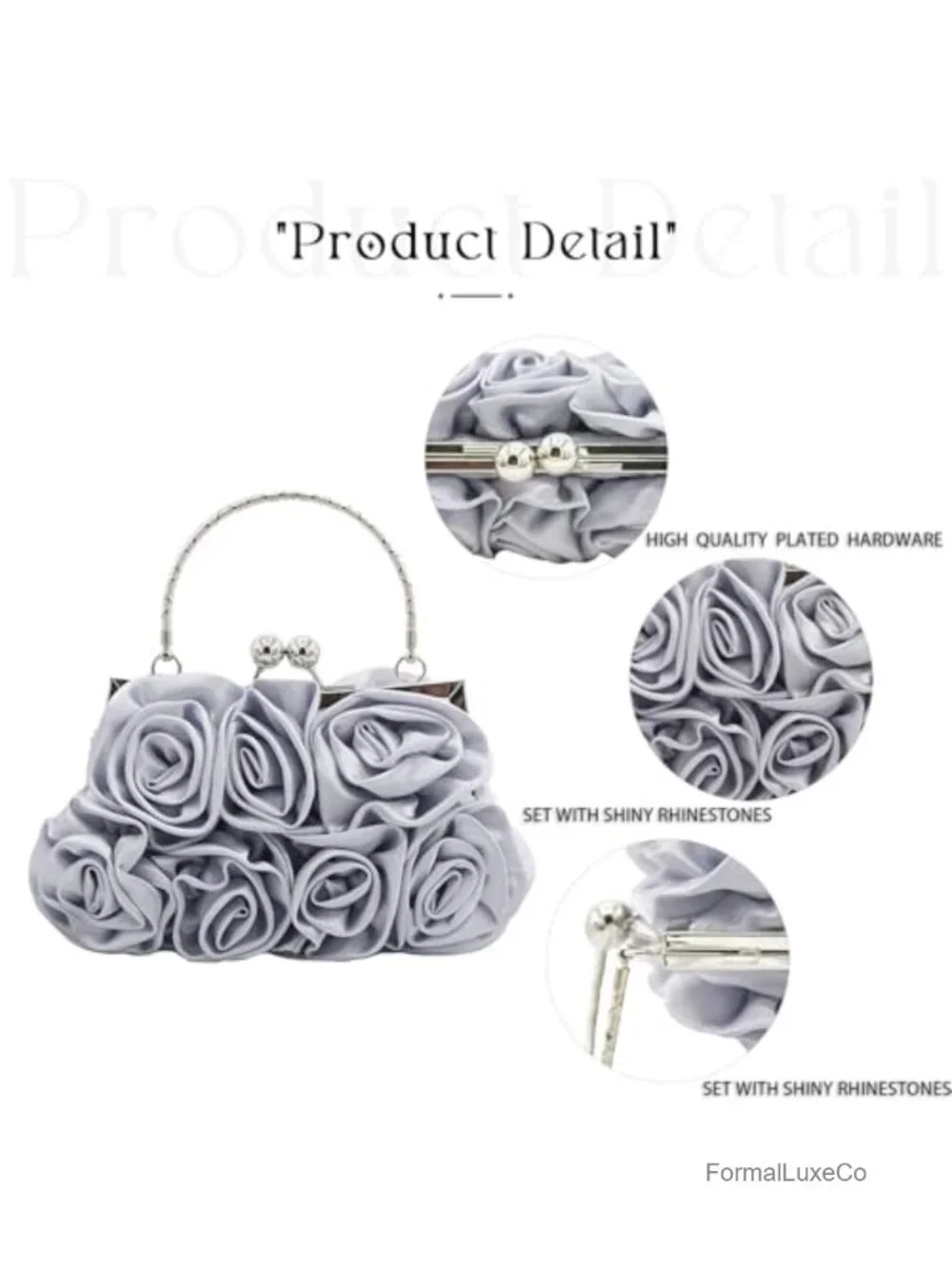 Floral Satin Evening Clutch with Detachable Chain Strap for Weddings Parties